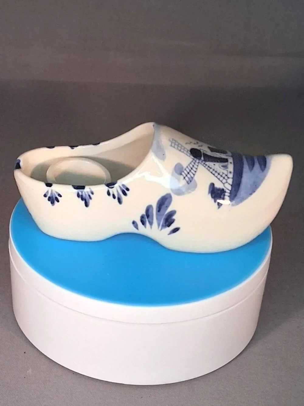 VTG Delft Blue Hand Painted Ceramic Dutch Clog Shoe Candle Holder Windmill